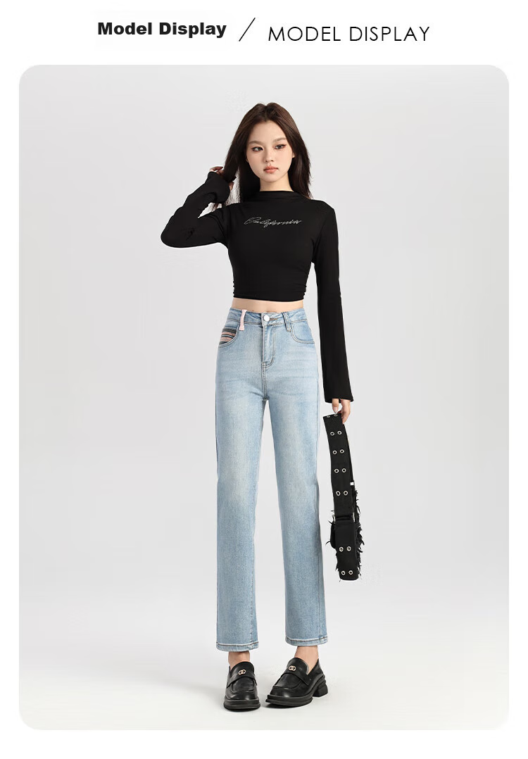 Pierre Cardin Jeans for Women, Autumn Straight-Leg High-Waist Fashionable Versatile Slimming Trousers, Blue-Gray Color, Size 27 17