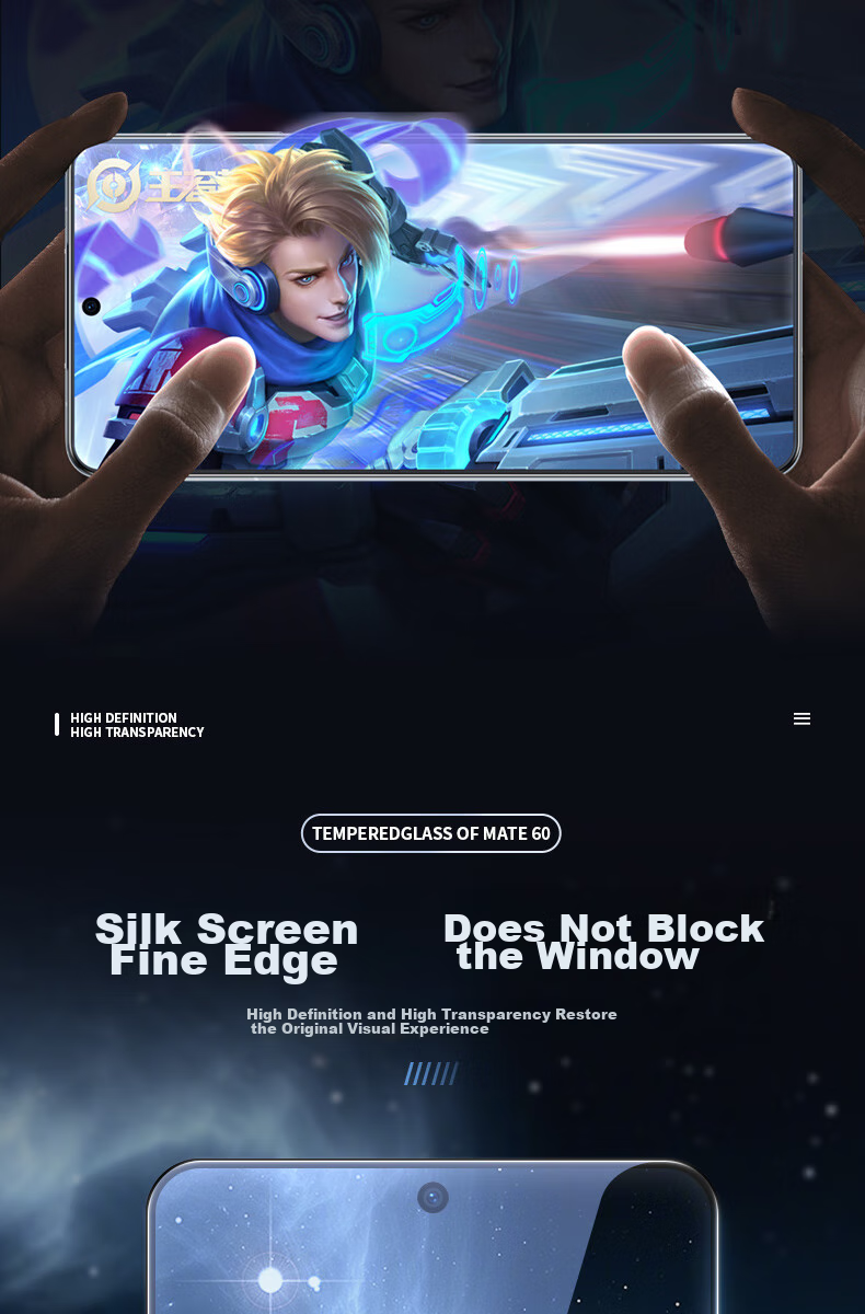 BLUEO Screen Protector for Huawei Mate60, HuaWei Mate60 Tempered Glass Film, Protective Film, Anti-Fingerprint, HD Clear, Shatterproof 9