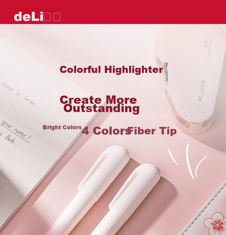 Deli Pocket Colorful Highlighters, Floral Series, for Students' Exams, Key Points Review, Office Note-Taking, Doodle DIY Decoration, 4 Pens/Box, SK183 1