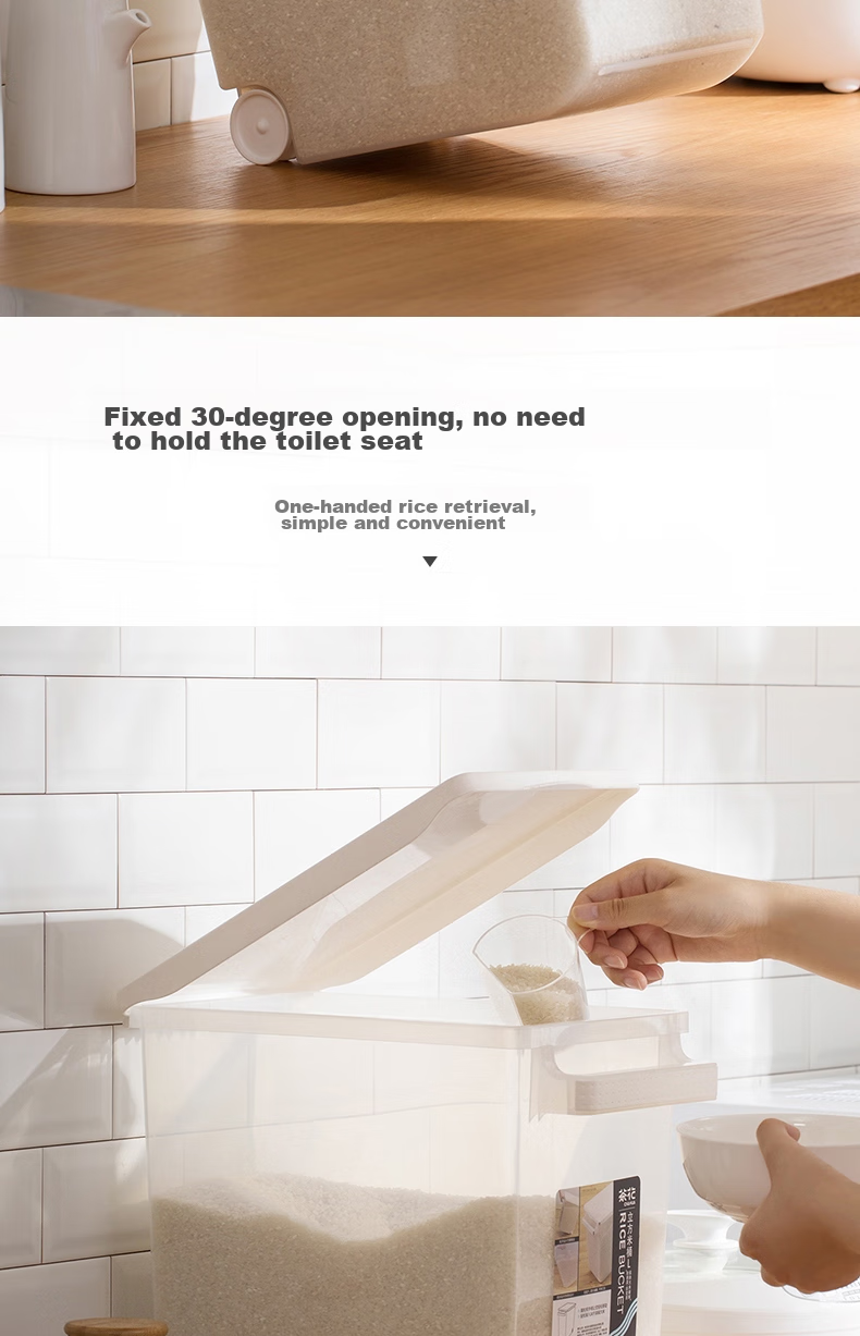 CHAHUA Kitchen Storage Container, Rice Bucket with Wheels, Moisture-Proof Sealed, PP Material, White, for Home Use, 10L Capacity 5