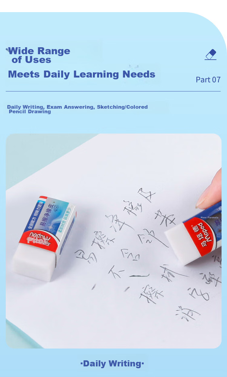 Maped Erasable Eraser Medium Size 2 Pieces, Student Drawing Exam Art Eraser, Clean with Less Residue, No Trace, for Primary School Students, Xiangpei Children's Stationery 105822CH 8
