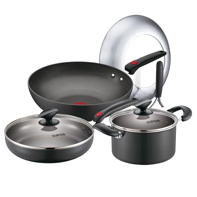 SUPOR SUPOR Fire Red Dot Series Cookware Set, Non-Stick Three-Piece Set, Compatible with Induction Cooker TP1627E