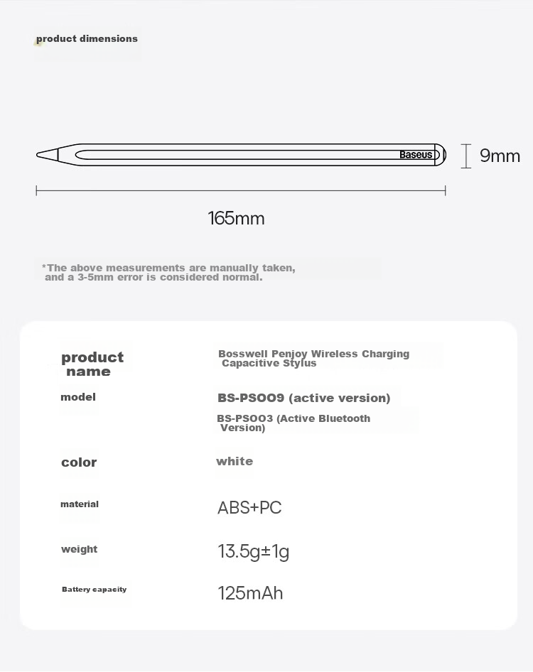 BASEUS Capacitive Stylus for IPad, Touch Pen [Magnetic Bluetooth Premium] Compatible with IPad Pro/Air8/Mini7/iPad11 Tablet Touch Screen Writing Stylus Apple Pencil Pro 25