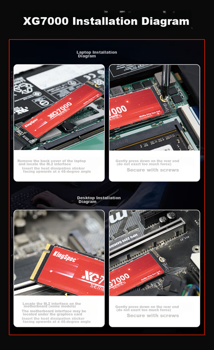 KingSpec 2TB SSD Solid State Drive M.2 Interface PCIe4.0 Read Speed 7400MB/s NVMe TLC Particles Desktop Laptop Universal Compatible Black Myth: Wukong 11
