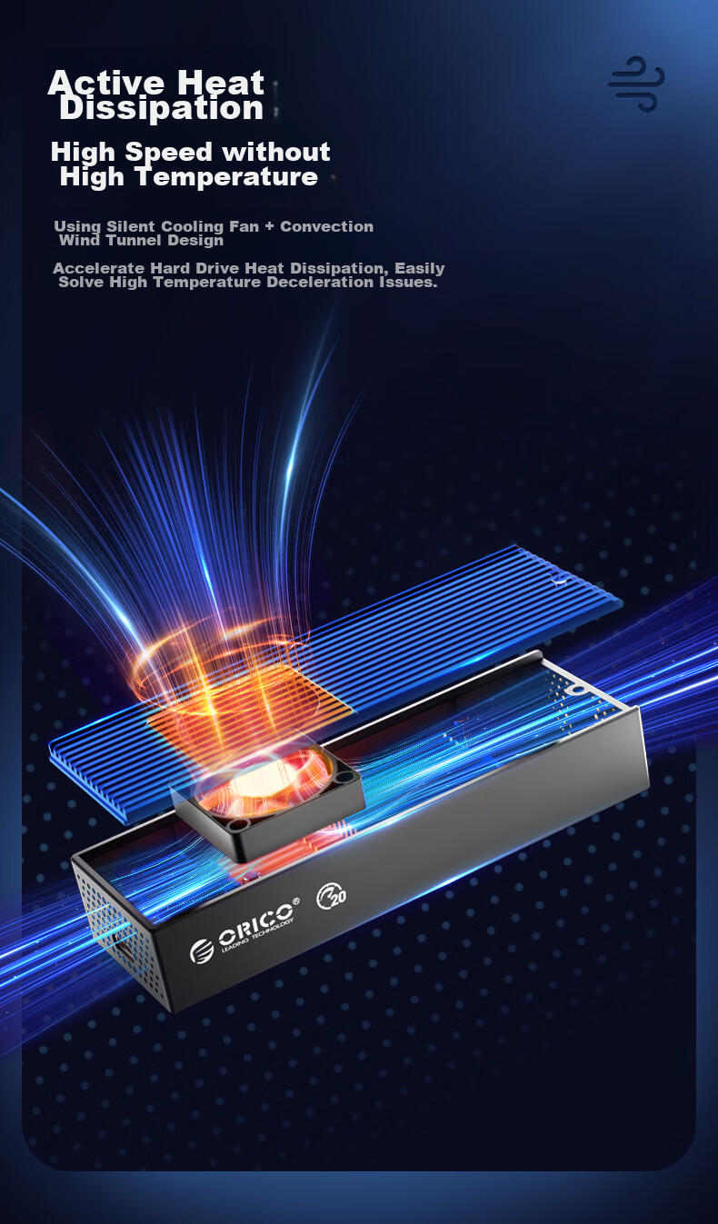 ORICO M.2 NVMe SSD Enclosure, 20Gbps USB3.2, Built-In Fan Cooling, Compatible with Apple Phones And Laptops, External SSD Portable Hard Drive Enclosure, M2PVC3-G20 8