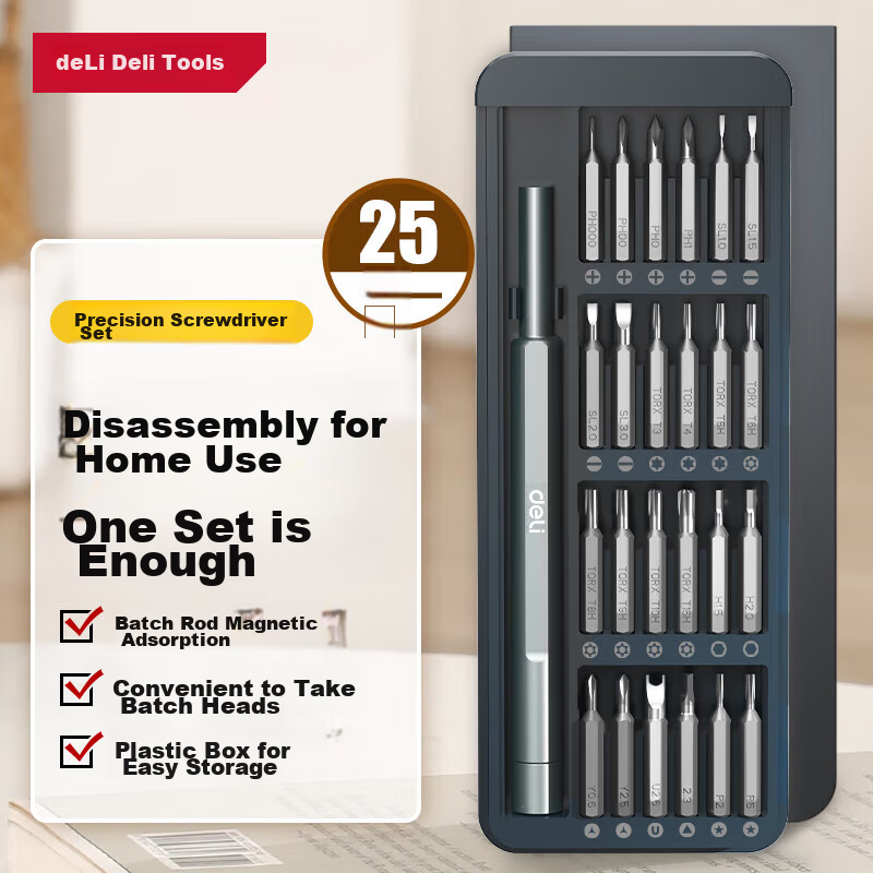 Deli Screwdriver Set, 25-In Laptop Disassembly Precision, Phillips, Flathead, Computer Hex, Torx, Multi-Functional