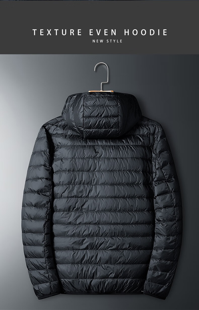 JEEP SPIRIT Lightweight down Jacket for Men, Winter Casual Hooded Coat with Duck Down, Warm And Windproof, Black, XL 9