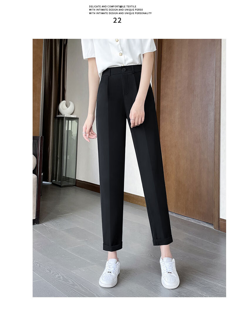 Langsha Casual Harem Pants for Women, Spring And Autumn High-Waist Straight Loose-Fit Slimming Commuter Suit Pants Chiffon Pants Cropped Pants 13