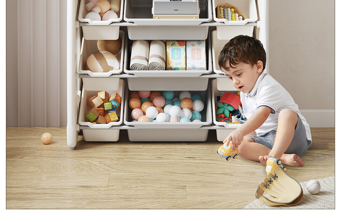 Babyviva Children's Toy Storage Rack, Large Capacity, Baby Supplies, Home Floor-Standing Bedroom Organizer, Four-Tier Thickened Set 14
