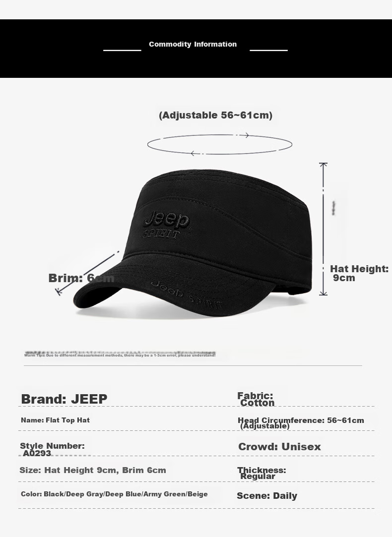 JEEP Men's Flat-Top Cap, All-Season Style, Baseball Cap for Middle-Aged And Elderly, Outdoor Casual Versatile Cap A0293 9