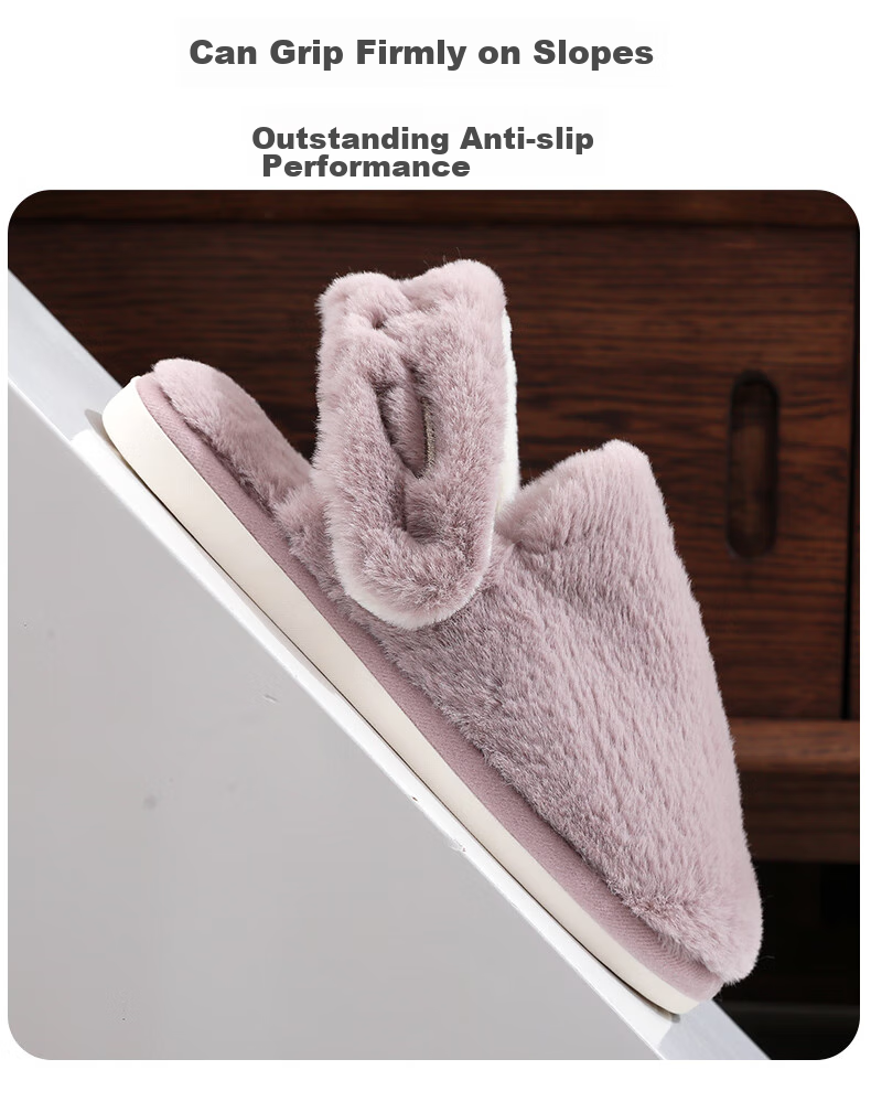 GUOLUOFEI Couple's Cotton Slippers, All-Season Autumn Home Plush Fleece-Lined Warm Soft-Soled Cotton Shoes for Men And Women, Iron Gray, Size 43-44 5