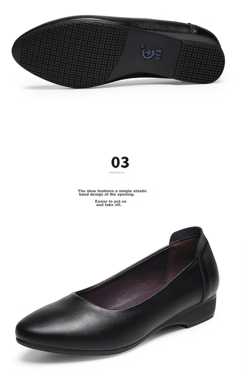 Chuwang Comfortable Leather Shoes for Women, Kitchen And Restaurant Waitress Work Shoes, Flat Spring And Summer Style 2002 Black Size 39 8