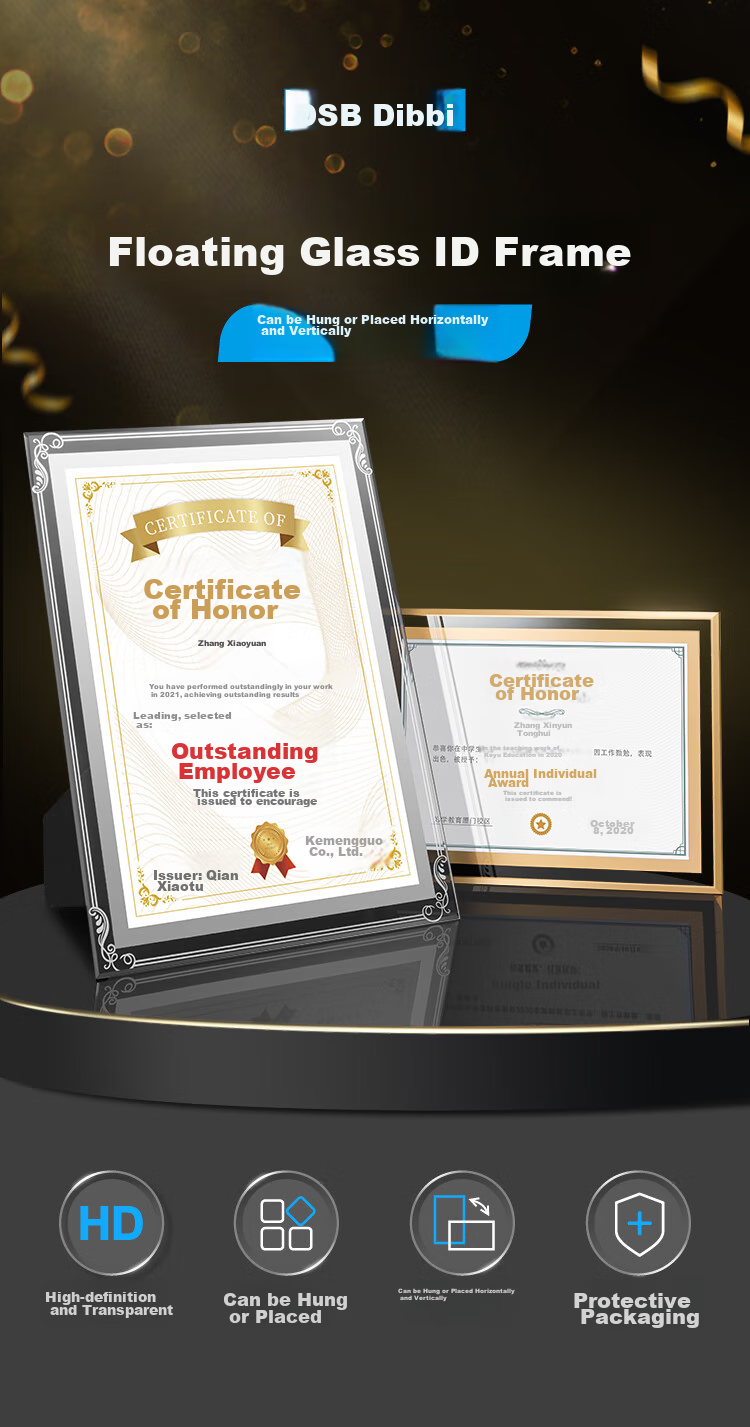 DSB (Dishibi) A4 Crystal Certificate Frame, Award Display Frame, Photo Frame, Glass Display Stand, Honor Certificate Display Frame, Business License Original Frame, Silver Floral Style, 4S12 1