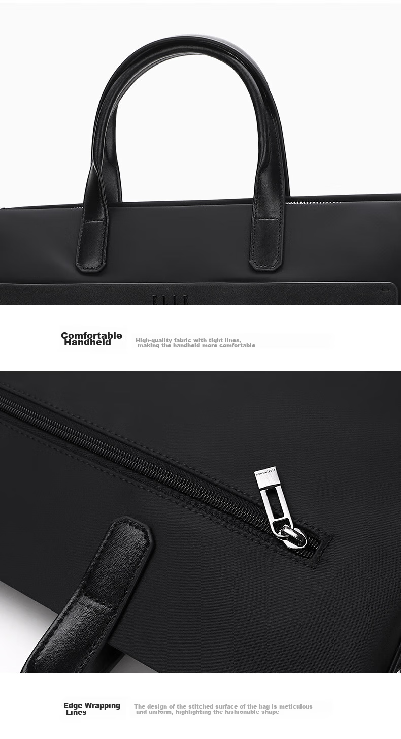 ELLE HOMME Business Men's Briefcase, Fashionable Canvas Crossbody Handbag, Casual 14-Inch Laptop Bag 02210 Black 14
