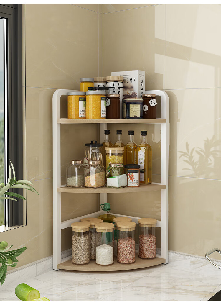 Shuaili Kitchen Countertop Storage Rack, Corner Three-Tier Organizer Shelf for Wall, Triangular Spice Rack for Miscellaneous Items And Cookware SL8415 13
