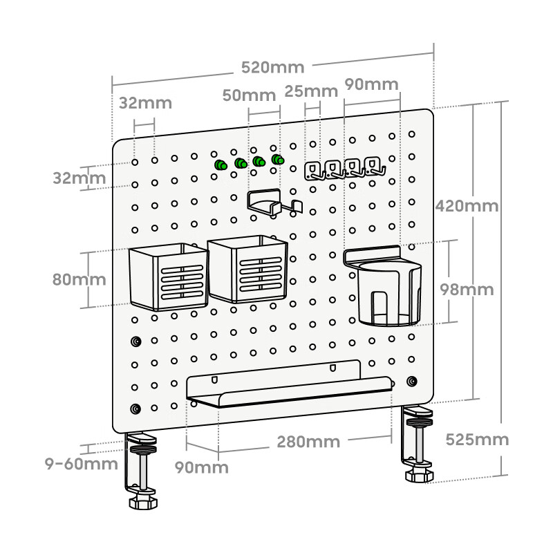 Brateck Beihu Laptop Accessory Pegboard, Desktop Storage Rack without Drilling, Clip-On Wall-Mountable Organizer for Computer Room And Office Desk, Creative Accessory APK20 Flowing White