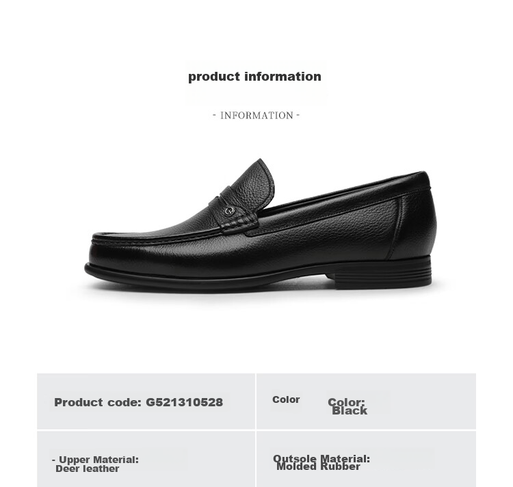 Goldlion Men's Loafers, Leather Shoes, Lightweight Comfortable Slip-On Business Casual Shoes, G521310528AAA, Black, Size 42 21