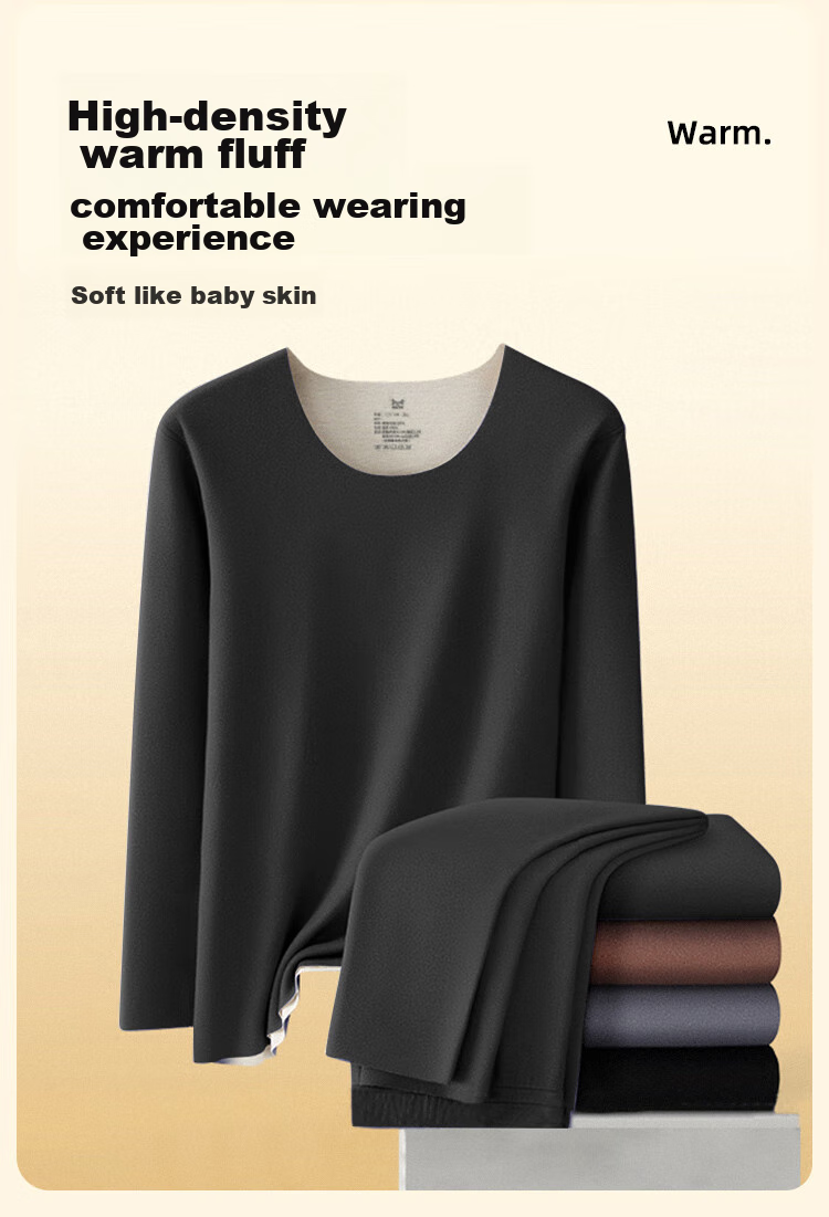 MiiOW New Men's Thermal Underwear, German Wool Heating, Contains Wool And Silk, Antibacterial, Seamless Autumn Top And Pants, Black, XL 5