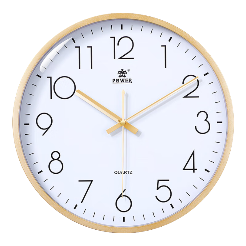 POWER Classic Minimalist Wall-Mounted Clock for Living Room, No Drilling Required, Quartz Clock, 30cm Gold, 239518A3