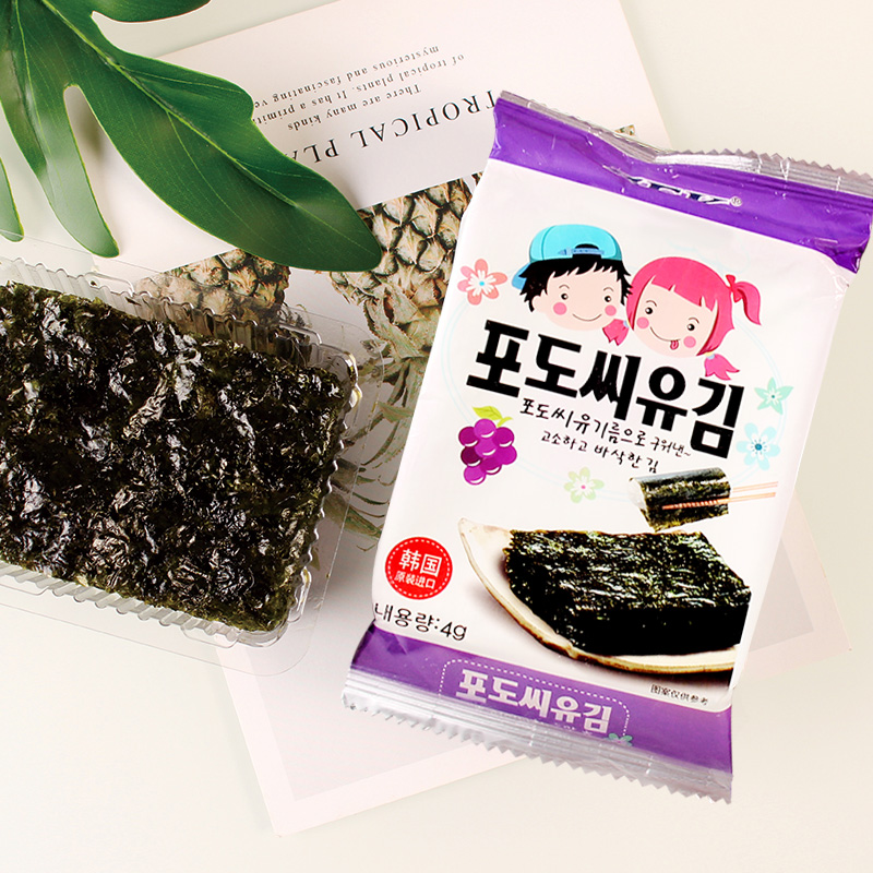 ZEK韩国进口 葡萄籽海苔紫菜包饭寿司即食烤海苔 儿童零食4g*3包