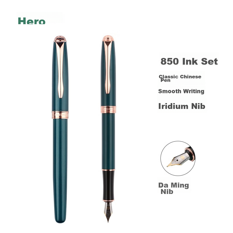HERO Fountain Pen 850 Black Classic Business Adult Signature Pen Unisex Birthday Gift Iridium Ink Gift Box Set with F Nib