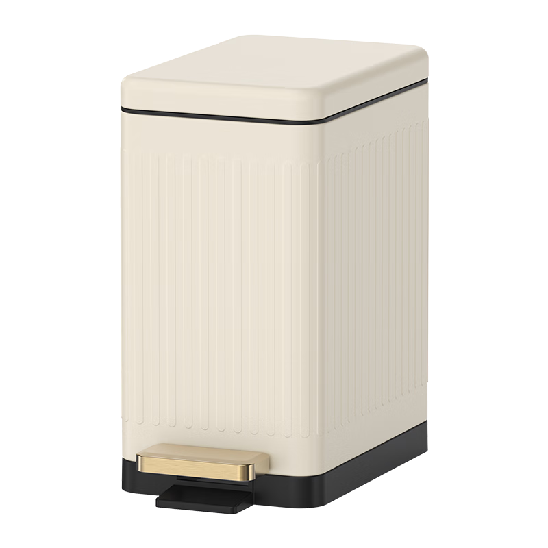 BOBO Stainless Steel Narrow Pedestal Trash Can, 10L, Cream White, for Bathroom Kitchen Living Room, High Aesthetic Value, 8873