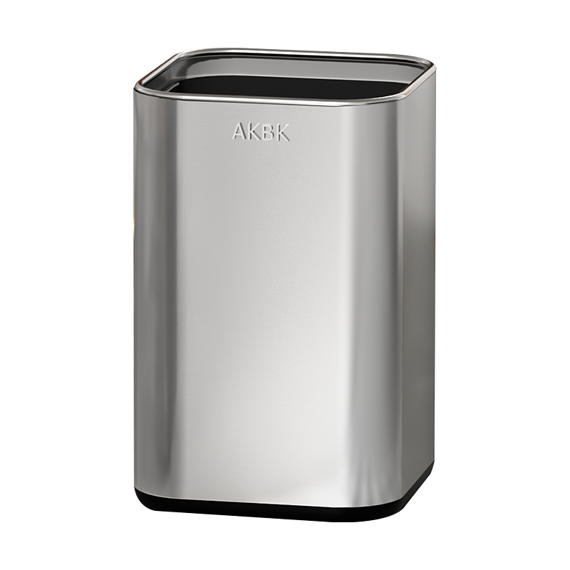 AKBK Stainless Steel Trash Can 15L Silver Large Square Bin for Living Room, Kitchen, Bathroom, Luxury Hotel, Office