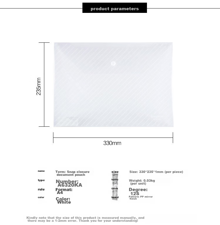 GuangBo 10-Pack A4 Button Closure Transparent Waterproof File Folders for Student Exam Papers, Subject Classification, Office Supplies, Striped Style A6320KA 3