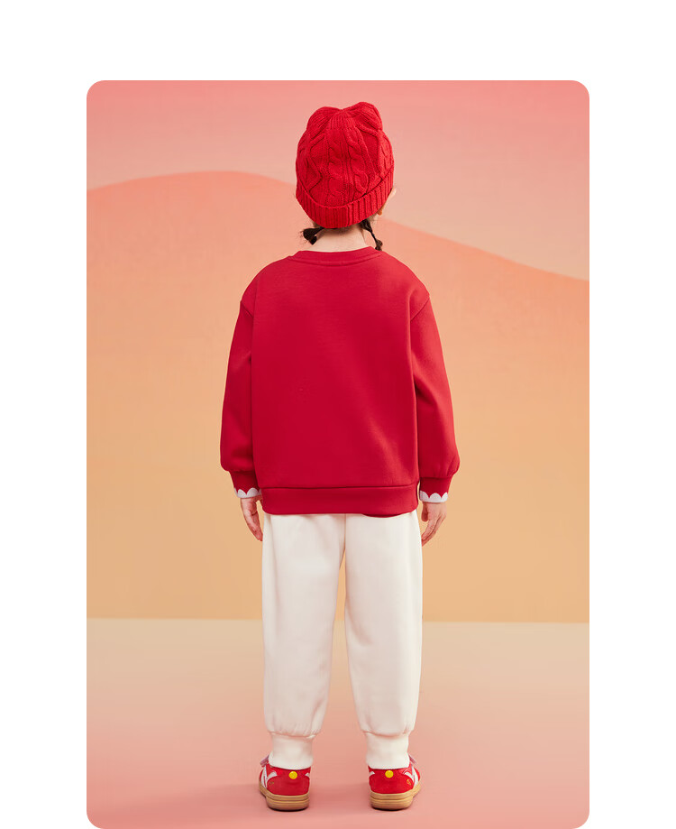 BALABALA Girls' Long-Sleeve Sweatshirt, Children's Top, Spring Wear, Fleece-Lined, New Year Red, Inner Layer, 208125121002 6