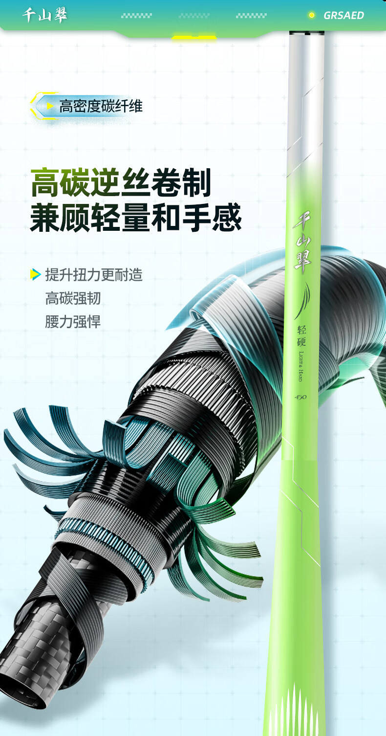 Grsaed Qianshan Cui 4.5-Meter Fishing Rod, Ultra-Light And Ultra-Hard Carbon Fiber, Hand Rod, Platform Fishing Rod, Wild Fishing Carp Rod, Fishing Tackle 2