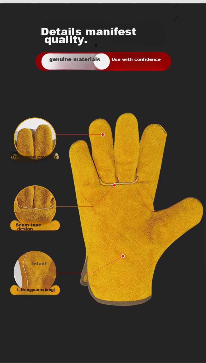 Maozheng Leather Welding Gloves, Welding Heat-Resistant Anti-Scalding Wear-Resistant Work Gloves, Short Yellow, 1 Pair 4
