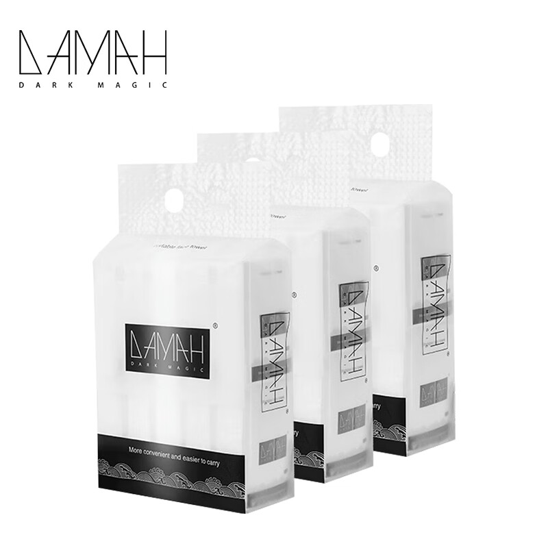 DAMAH DARK MAGIC Disposable Portable Thick Face Cleansing Wipes, Individually Wrapped, 3 Packs, 7 Sheets * 30 Packs