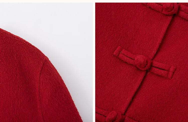 DME Spring New Year Chinese Style New Mid-Length Double-Sided Wool Felt Sheep Wool Frog Button Coat Women Outerwear Dark Red L 4