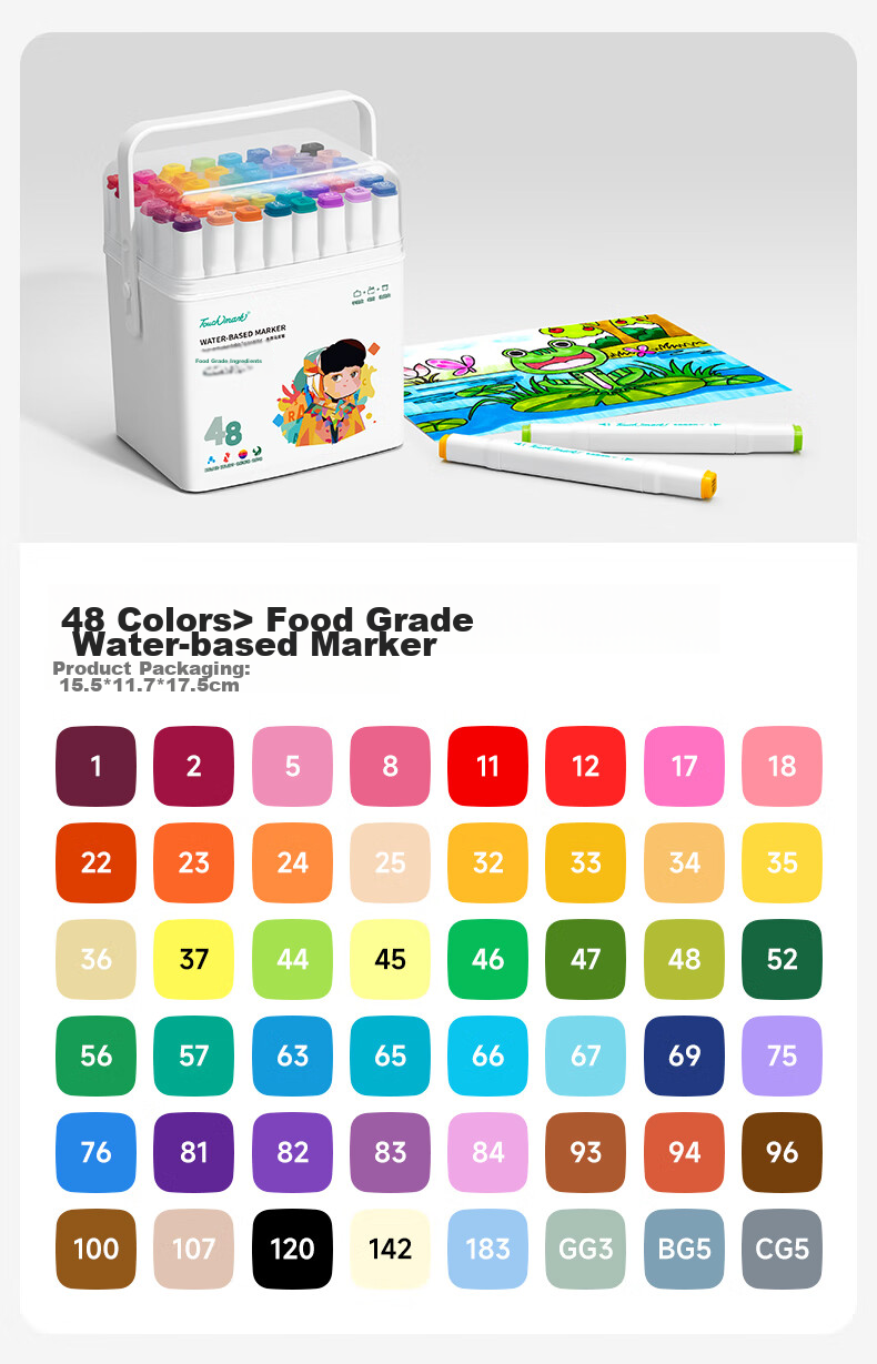 Touch Mark [Super Popular] Taichi Stationery 24-Color Food-Grade Markers, Washable Dual-Tip Watercolor Pens for Children, Drawing Pens for Students, Art Supplies, Children's Birthday Gift 23