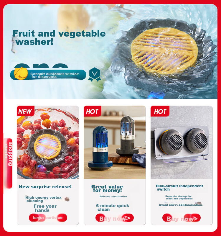 Donlim Fruit And Vegetable Washer, Home Use Food Purifier, Antibacterial Bubbles, Wireless Dual-Chamber, Meat And Vegetable Separation Purification Upgraded Model DL-1271 1