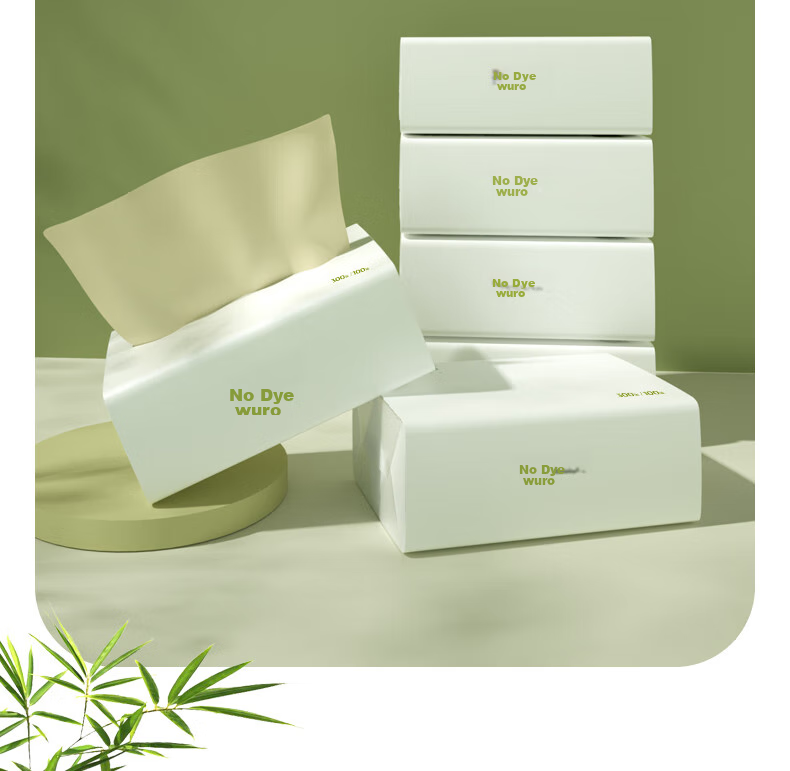 Wuro Natural Color Facial Tissues, Bamboo Pulp Paper, 4-Ply, 115 Sheets*20 Packs, XL Size, Large-Size Tissues, Toilet Paper, Napkins, Whole Box 8