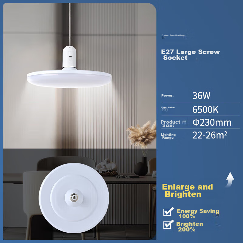 CHNT LED High-Power Bulb, UFO Light, Energy-Saving E27 Screw Base Globe Bulb, for Home And Commercial Use, 36W Cool White Light