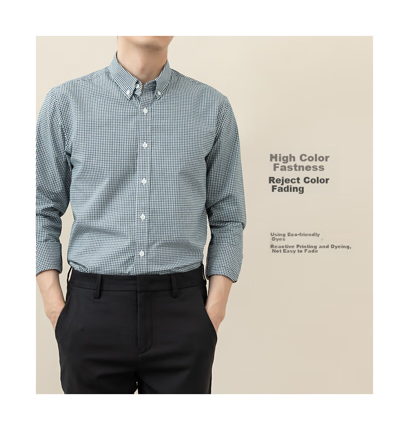 BLACKMONDAY Pure Cotton Brushed Plaid Shirt for Men, Long Sleeve, All Cotton, Wrinkle-Resistant, Formal Business Casual Dress Shirt 7
