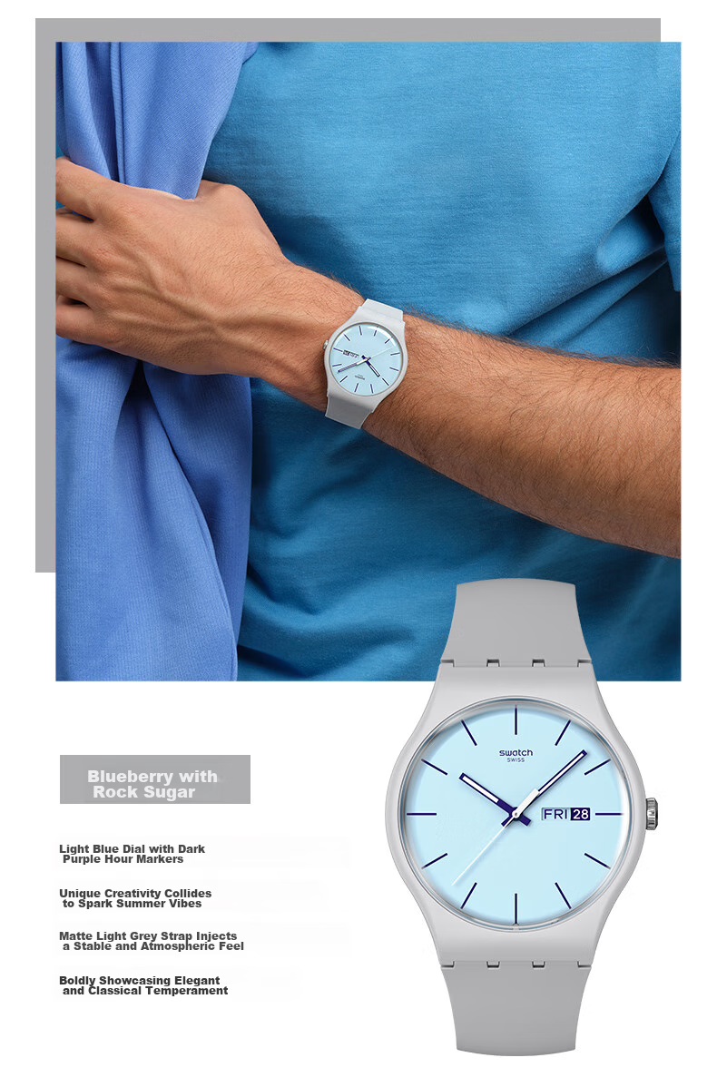 Swatch Swiss Watch, Casual Trendy Quartz Watch for Middle And High School Exams, Gift for Girlfriend, Holiday Present, Ice Blueberry 3