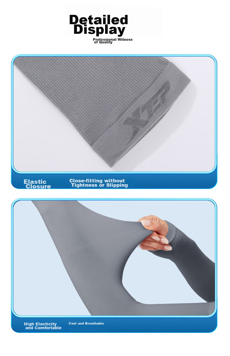 XTEP Ice Silk Arm Sleeves for Men And Women, Sun Protection Long Thin Gray Arm Covers for Summer Driving, Outdoor Sports, Cycling, UV Protectio 21