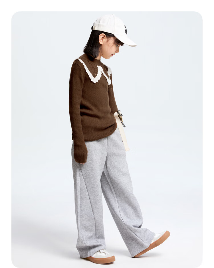 Annil Girls' Mid-Neck Knit Sweater, New Winter 2024 Style, Cloud Sweater Brown, Size 130 9