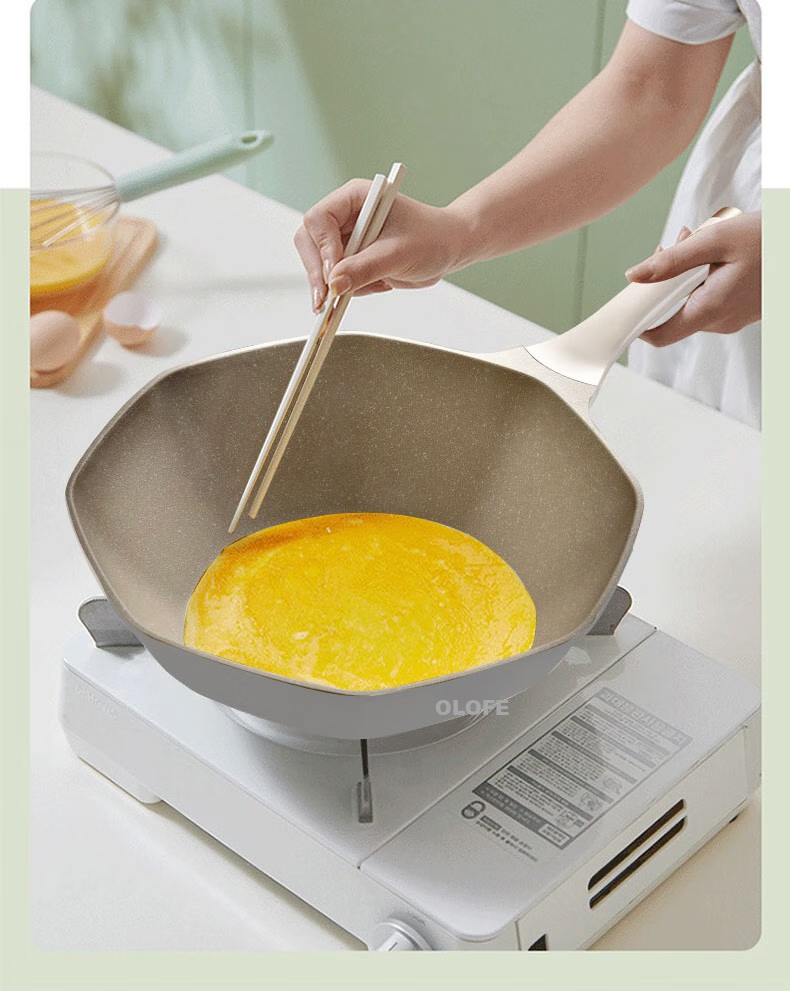 OLOFE Titanium Non-Stick Octagonal Pan, Non-Stick Frying Pan, Flat Bottom Wok, Deep Frying Pan, Home Cooking Pan with High Aesthetic Value, 32cm 6