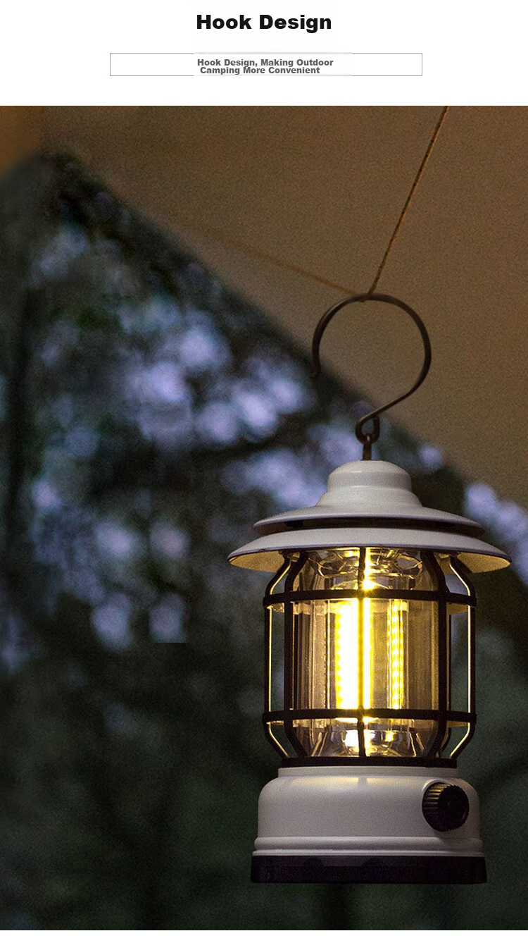 Lewang Retro Camping Light, Outdoor Tent Lamp, Home Emergency Lantern, Multi-Functional Handheld Vintage Lantern, Cream White 9