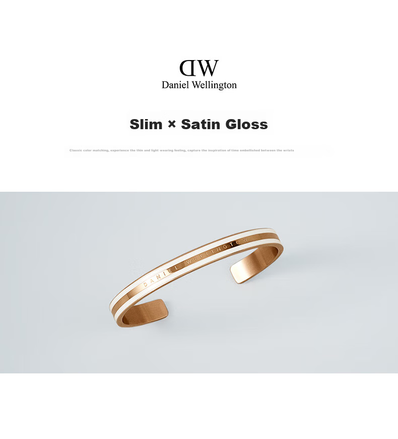 Daniel Wellington Satin White + Rose Gold Medium Open Bangle for Women DW067 Birthday Gift for Girlfriend 3