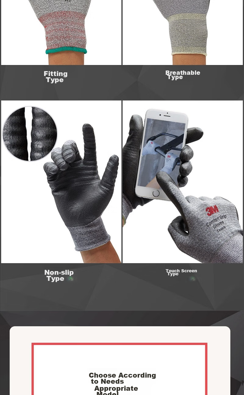 3M Touchscreen Gloves, Compatible with Touchscreen Phones, Industrial Labor Maintenance Non-Slip Adhesive Nitrile Coated Wear-Resistant, Universal Breathable [Touchscreen Type L Size] 17