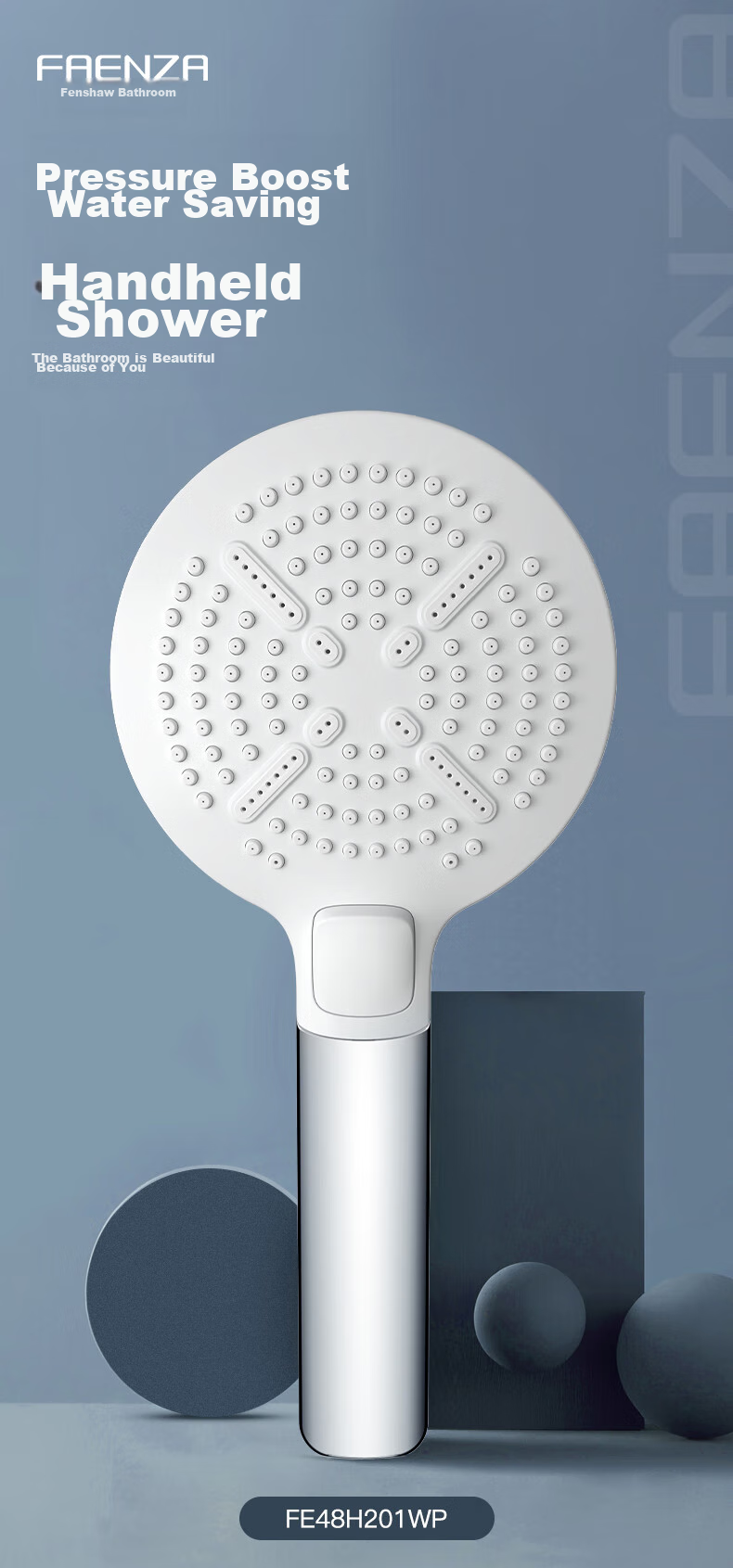 FAENZA Shower Pressure Boosting Handheld Shower Head Set with Two Showerheads And Button Control FE48H201WP-1 1