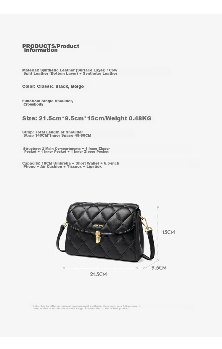 Aokang Women's Handbag, Cowhide Leather, Trendy Diamond Pattern Chain Bag, Light Luxury Crossbody Shoulder Bag, Birthday And 520 Gift for Girlfriend Or Wife 12