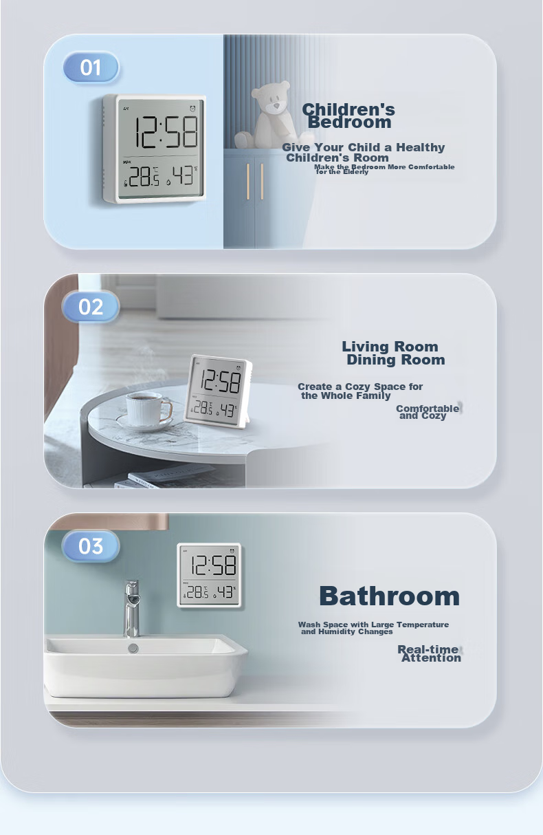 Mashi Temperature And Humidity Meter, High-Precision Color Screen Clock, Home Magnetic Wall-Mounted ABS Material Indoor Electronic Clock 19