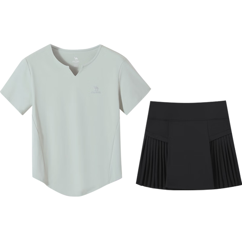 CAMEL Short-Sleeve Skirt Sports Set for Women, Summer New Style Ultra-Thin Quick-Dry T-Shirt, Casual Running Anti-Exposure Sportswear
