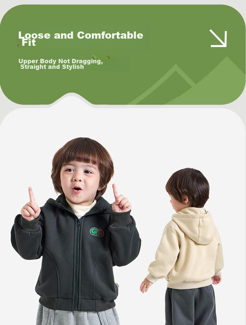 Ciciibear [One-Piece Fleece] Boys' Fleece-Lined Jacket, Children's New Style Baby Hoodie, Autumn And Winter Outdoor Warm Outerwear 4